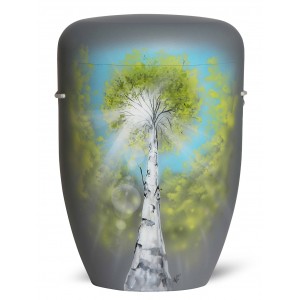 Hand Painted Biodegradable Cremation Ashes Funeral Urn / Casket – Birch Tree on Light Grey